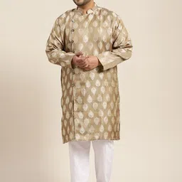 SOJANYA PLUS Men Beige & Golden Thread Work Kurta-picture-22