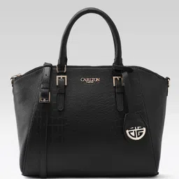 Carlton London Black Textured Structured Handheld Bag-picture-41