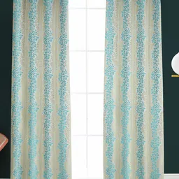 Galaxy Home Decor Blue 2 Pieces Floral Printed Jacquard Room Darkening Window Curtain-image-4