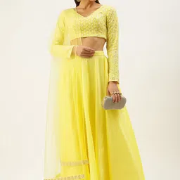 Ethnovog YellowEmbroidered Made to Measure LehengaBlouse With Dupatta-picture-10