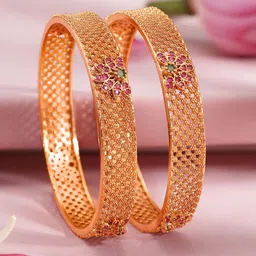 Rubans 22K Gold Plated Pink & Green Stone Studded Bangle-picture-42