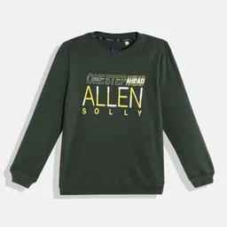Allen Solly Junior Boys Olive Green & Yellow Brand Logo Printed Cotton Sweatshirt-image-31