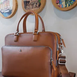 Lapis Bard Cognac Ducorium Leather Dorchester 14-inch Laptop Business Bag-picture-23