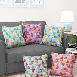 Story@home Orange & Blue 5 Pieces Geometric Square Cushion Covers-picture-28