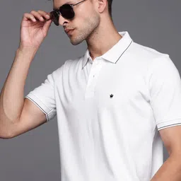Louis Philippe Men White Solid Polo Collar Pure Cotton T-shirt-picture-53