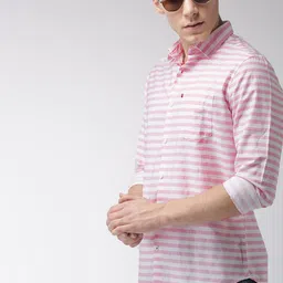 HIGHLANDER Men White & Pink Slim Fit Striped Casual Shirt-picture-46