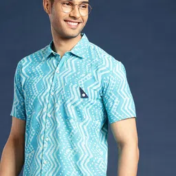 Taavi Men Comfort Dabu Hand Block Chevron Printed Pure Cotton Casual Shirt-image-81