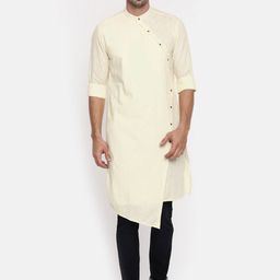 The Indian Garage Co Men Cream-Coloured Solid Straight Kurta-picture-13