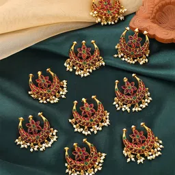 Yellow Chimes Set of 9 Gold Plated Choti Jadai Billai Bridal Hair Accessories-picture-22