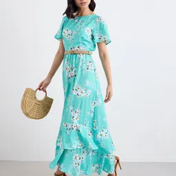 Styli Women Floral Printed Layered Fit and Flare Maxi Dress-image-57