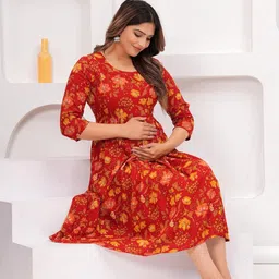 SILAKIVA Floral Printed Round Neck Maternity Anarkali Ethnic Dress-picture-19
