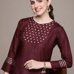 Anouk Women Magenta Embroidered Regular Gotta Patti Kurta with Palazzos-picture-18