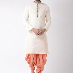 KISAH Men Cream-Coloured & Pink Solid Kurta with Dhoti Pants-picture-18