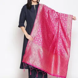 Dupatta Bazaar Pink & Gold-Toned Woven Design Banarasi Silk Dupatta-picture-11