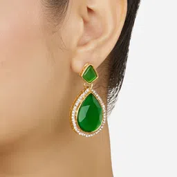 Zaveri Pearls Gold-Plated Teardrop Shaped Austrian Diamonds Studded Drop Earrings-picture-14