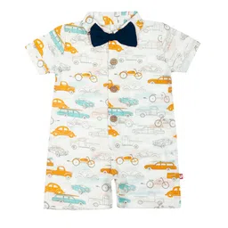 Nino Bambino Infant Boys White & Orange Printed Organic Cotton Romper-picture-17