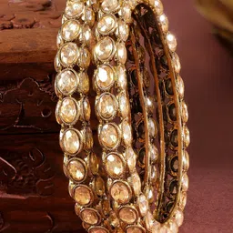 Rubans Set of 2 18K Gold-Plated Light Gold-Toned Cubic Zirconia Oval Studded Bangles-picture-16