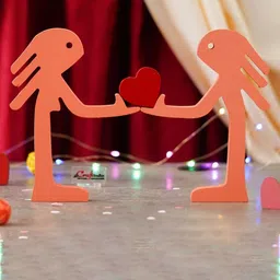 eCraftIndia Wooden Handcrafted Romantic Couple Showpiece Holding Heart Valentine Gift Set-picture-26