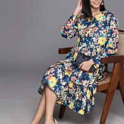 Varanga Floral Print A-Line Dress-image-43