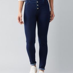 DOLCE CRUDO Women Navy Blue Skinny Fit Stretchable High-Rise Jeans-picture-2