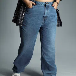 Freeform by High Star Women Plus Size 90's Straight Light Fade Pure Cotton Jeans-picture-37