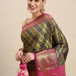 Royal Rajgharana Saree Navy Blue & Gold Floral Zari Silk Blend Celebrity Banarasi Sarees-picture-34