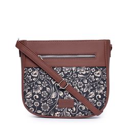 ZOUK Women Black & Brown Floral Printed Structured Sling Bag-picture-38