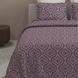 LABHAM Kadambari Violet Printed Pure Cotton 300 TC King Bedsheet With 2 Pillow Covers image 3