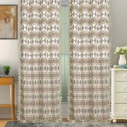 Cortina Brown & White 2 Pcs Ethnic Motifs Room Darkening Cotton Long Door Curtains-picture-26