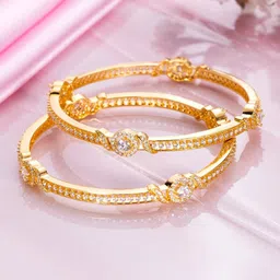 Zavya Women Gold-Plated Set of 2 Stone Studded Sterling Silver Bangles-picture-13
