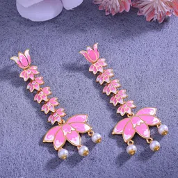 Estele Gold-Plated Floral Enamelled Pearls Drop Earrings-picture-28