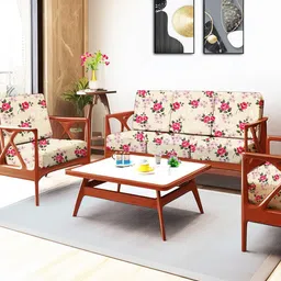 ohello 10 Pcs Beige & Pink Stretchable Elasticated Printed Polyester Sofa Seat Covers-image-27