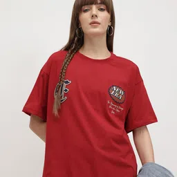 The Roadster Life Co. Applique Detail Printed Oversized Fit T-shirt-image-15