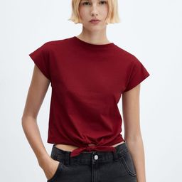 MANGO Tie Up Waist Extended Sleeves Pure Cotton T-shirt-picture-8