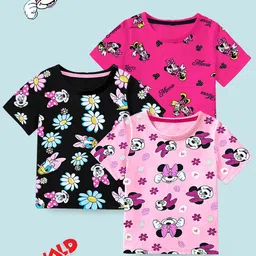 YK Disney Girls Pack Of 3 Minnie Mouse Printed Round Neck T-shirt-image-62