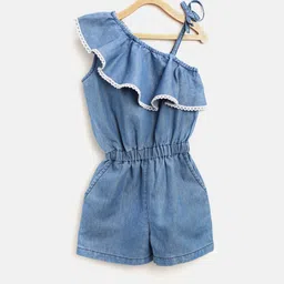 StyleStone Blue Solid One-Shoulder Denim Playsuit-image-89