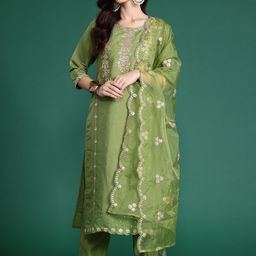 Indo Era Ethnic Motifs Embroidered Gotta Patti Kurta With Trousers & Dupatta-picture-46