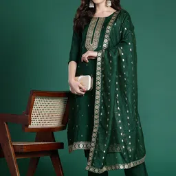 Indo Era Ethnic Motifs Embroidered Regular Kurta with Trousers & Dupatta-image-29
