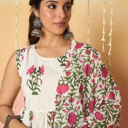 Indo Era Floral Printed Anarkali Pure Cotton Kurta With Palazzos & Dupatta-picture-27