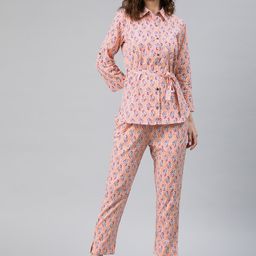 Readiprint Fashions Women Floral Printed Cotton Shirt with Palazzos & Belt-picture-0