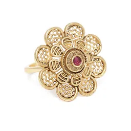 Estele Gold-Plated Floral Crystal-Studded Finger Ring-picture-24