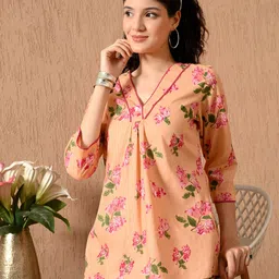 Dipani Women Floral Printed Pure Cotton V-Neck Top With Trousers Co-Ords-picture-11