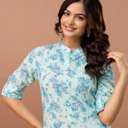 Anouk Rustic Women Floral Printed High Slit Aari Work Pure Cotton Kurta with Palazzos-image-67