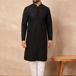 House of Pataudi Men Embroidered Mandarin Collar Neck Straight Kurta-picture-20