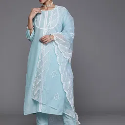 Varanga Women Blue & White Kurta with Trousers & Dupatta-picture-11