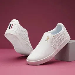 u.s. polo assn. U S Polo Assn Men Off White Textured PU Slip-On Sneakers-picture-49