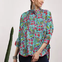 Sangria Women Multicoloured Printed High-Low Pure Cotton Top-image-38