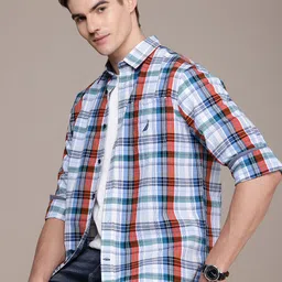 Nautica Pure Cotton Classic Seersucker Checked Casual Shirt-image-62