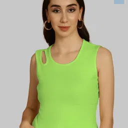 Friskers Green & Turquoise Blue Keyhole Neck Cotton Sleeveless Top-image-80