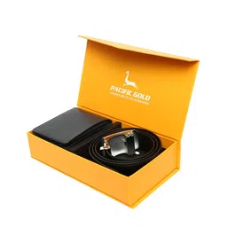 Pacific Gold Men Black Genuine Leather Belt with Wallet-image-5